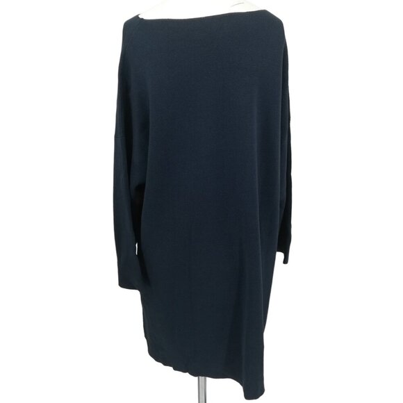 Eileen Fisher Long Sleeve Scoop Neck Silk Cotton Sweater Tunic Dress Size L Blue - Picture 8 of 12